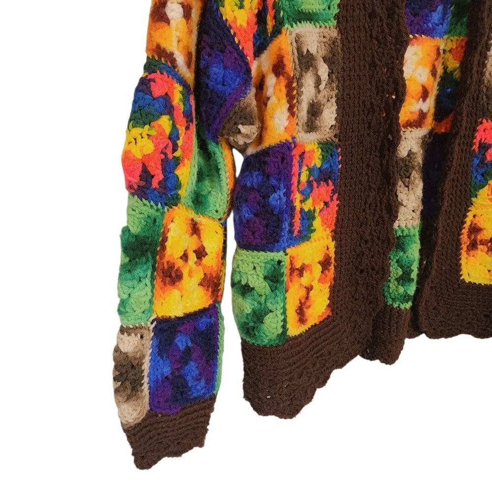 Vintage Handmade Sweater Cardigan S Patchwork Granny Square Grandma Festival - Picture 3 of 6